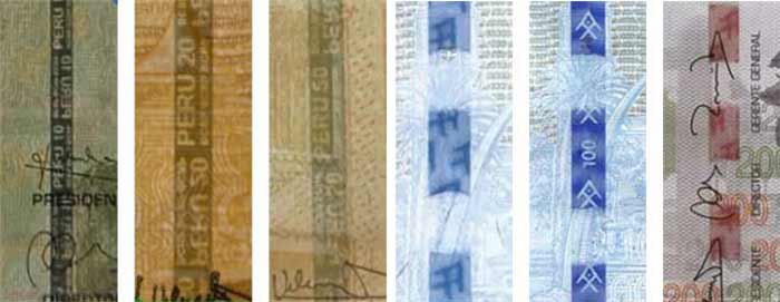 Billetes peruanos de banda de seguridad 